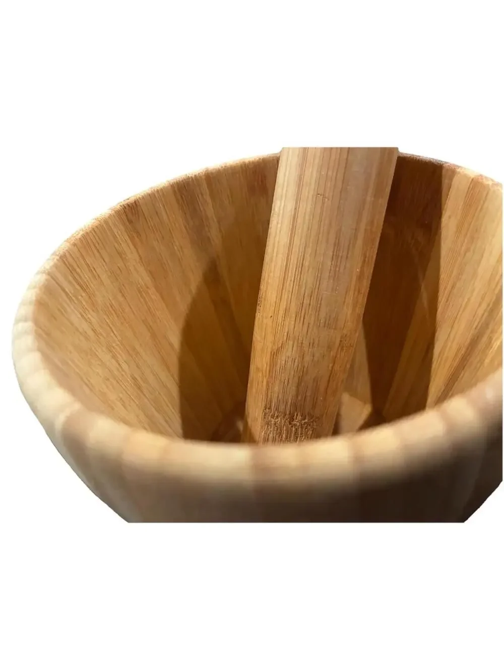 Vintage Bamboo Wood Mortar and Pestle Set